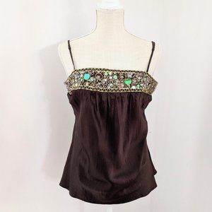 100% Silk, Warehouse, Size 12, Dark brown sequin top